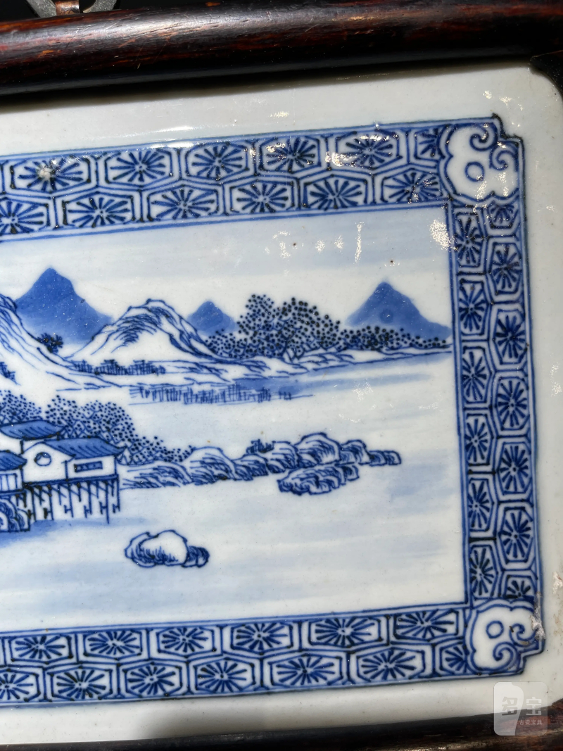 清乾隆 青花山水人物纹挂屏一对 - 图5